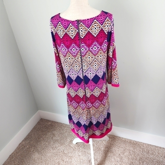 TRIBAL WOMEN'S SHIFT 3/4 SLEEVES AZTEC COLORFUL DESIGN LINED DRESS SIZE LARGE - Picture 6 of 9